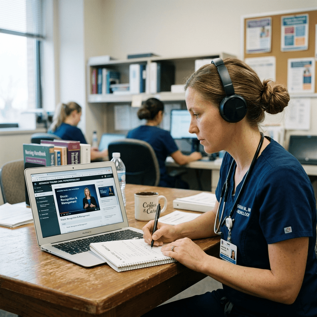 Profissional de saúde estudando online